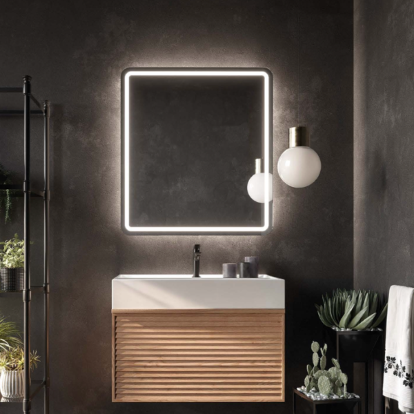 Espejo de baño rectangular retroiluminado LED con luz frontal y trasera uniforme