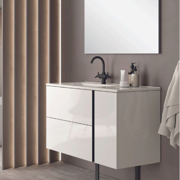 Mueble de baño blanco brillo con compartimento lateral