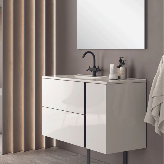Mueble de baño blanco brillo con compartimento lateral