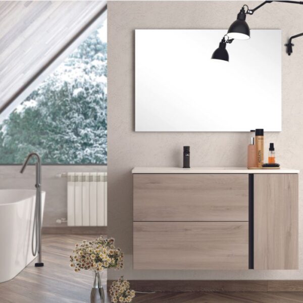 Mueble de baño suspendido en roble natural con cajones
