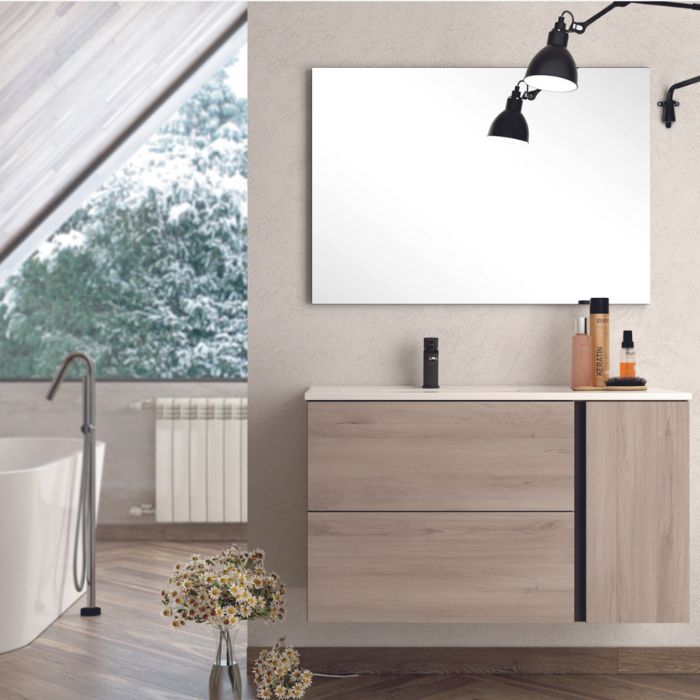 Mueble de baño suspendido en roble natural con cajones