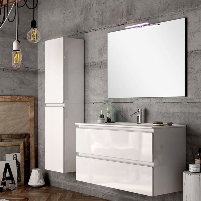 Mueble de baño suspendido blanco brillo tirador integrado