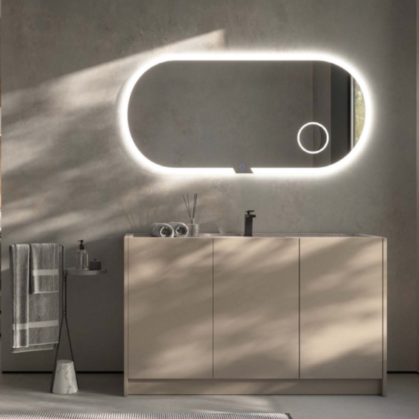 Espejo de baño elíptico retroiluminado LED con espejo de aumento integrado