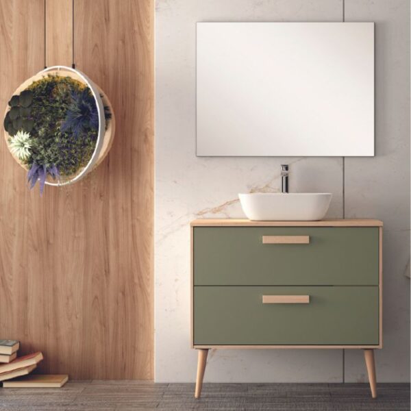 Mueble de baño suspendido negro mate tirador integrado