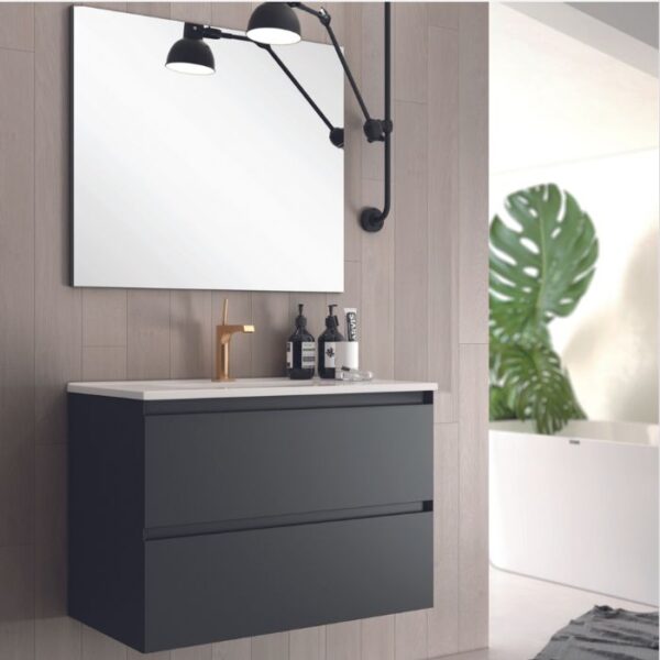 Mueble de baño suspendido negro mate tirador integrado