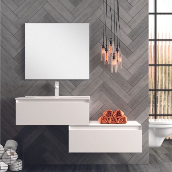 Mueble de baño suspendido blanco mate con cajones escalonados