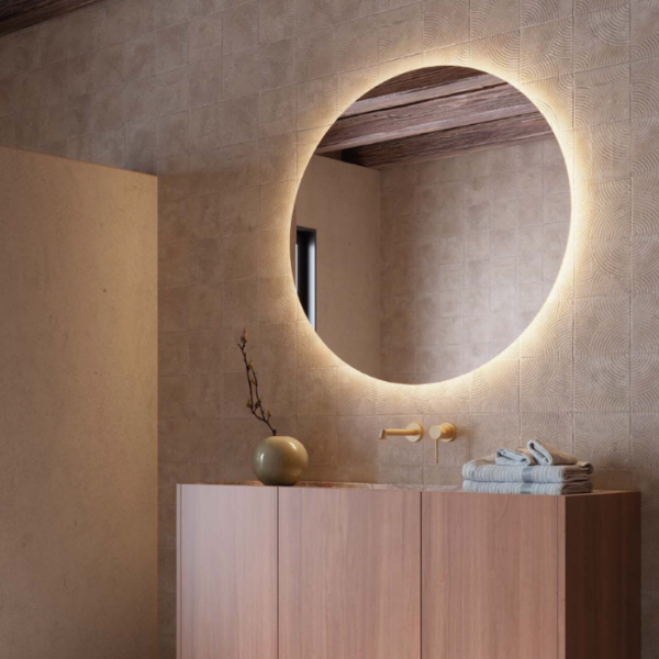 Espejo de baño redondo retroiluminado sin marco con luz LED trasera