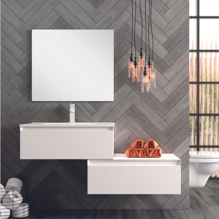 Mueble de baño suspendido blanco mate con cajones escalonados