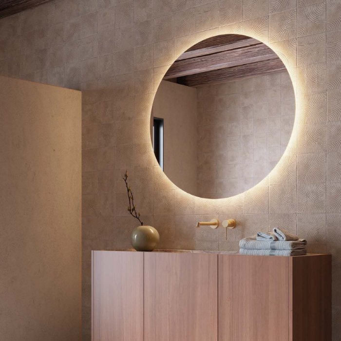 Espejo de baño redondo retroiluminado sin marco con luz LED trasera