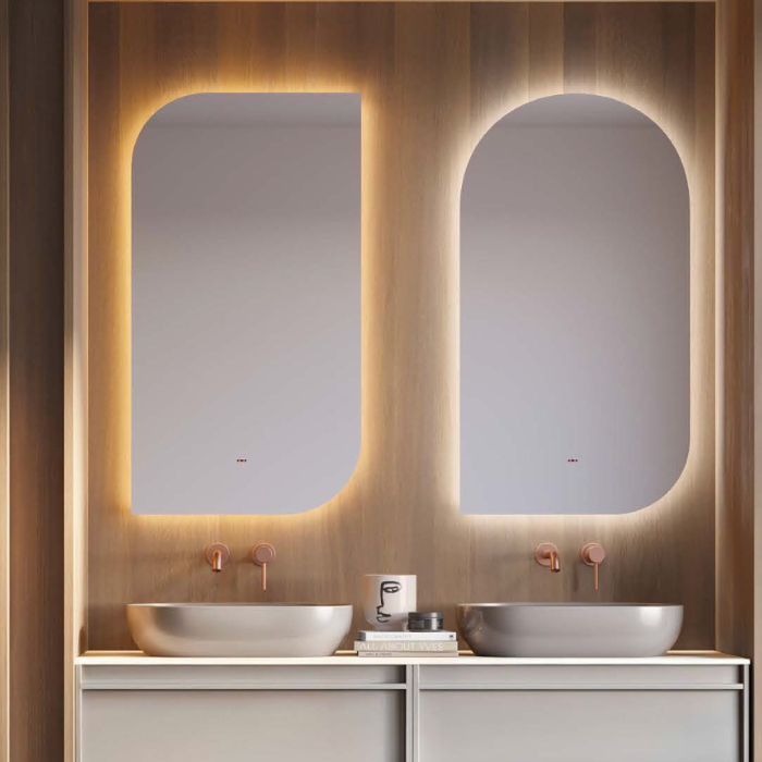 Espejos de baño con formas originales y retroiluminación LED asimétrica