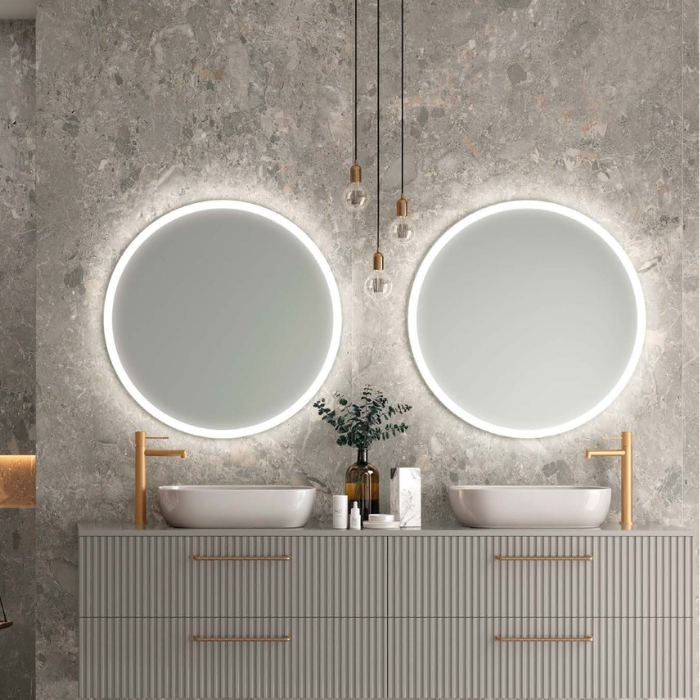 Espejo de baño redondo sin marco con luz LED frontal perimetral