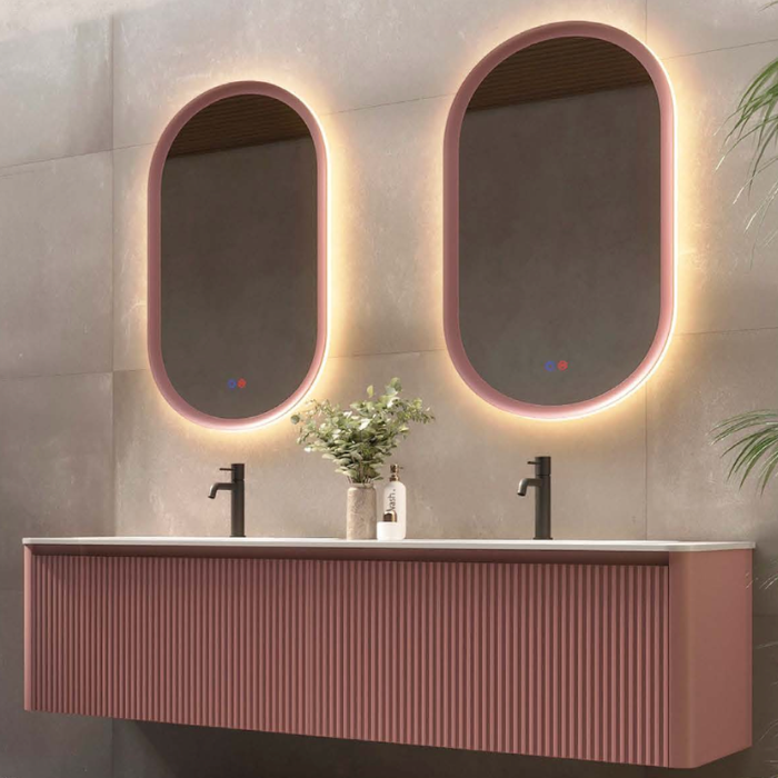 Espejo de baño elíptico con doble iluminación LED y marco de color